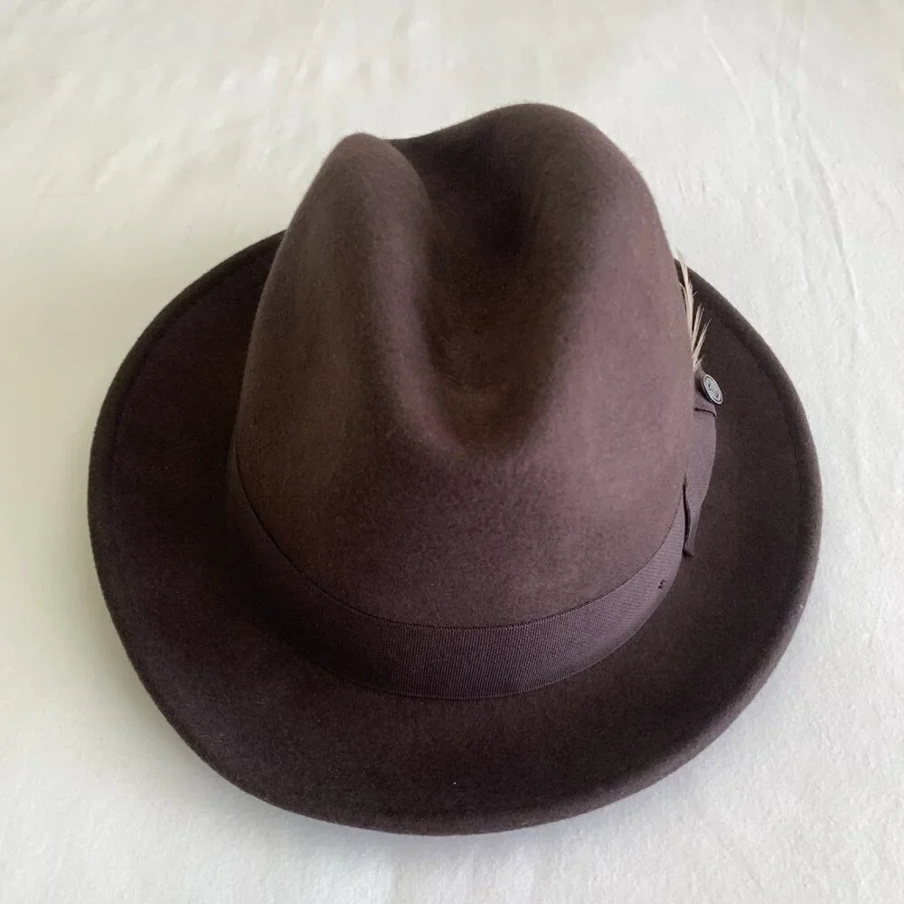 Jaxon Homburg Godfather Fedora Style Hat Men's 100% Wool Felt Dark Brown Large